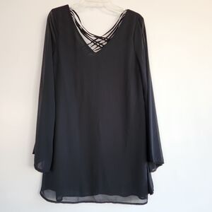 Love Riche Black Long Sleeve Dress with Crisscross Neckline